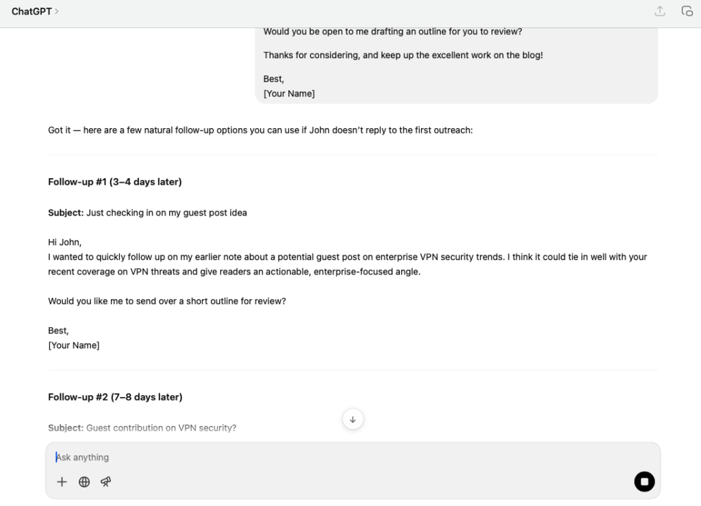 chatgpt follow up options