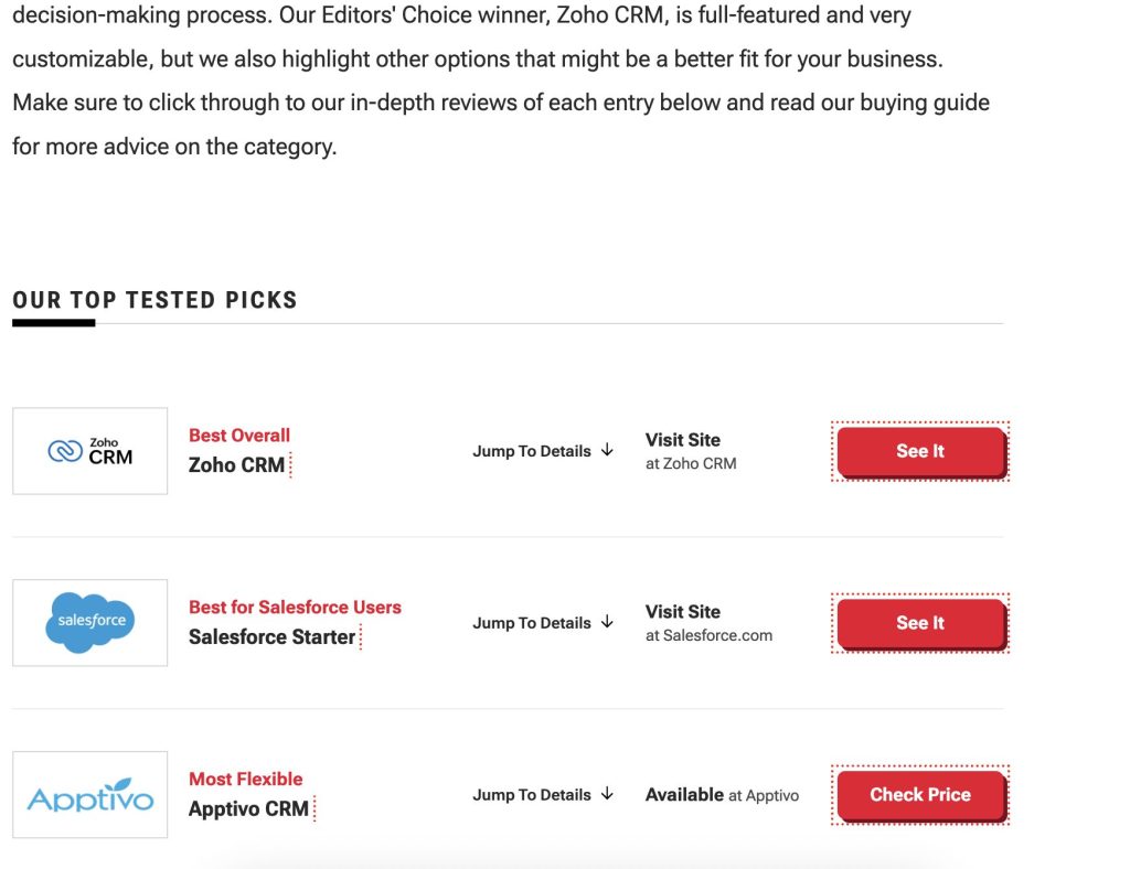 sponsored links from listicle