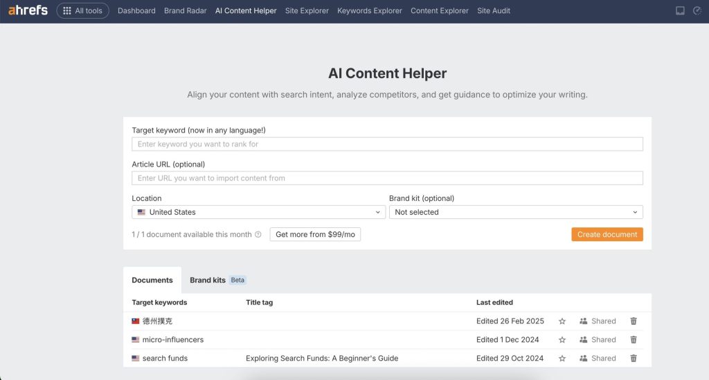 ahrefs ai content helper