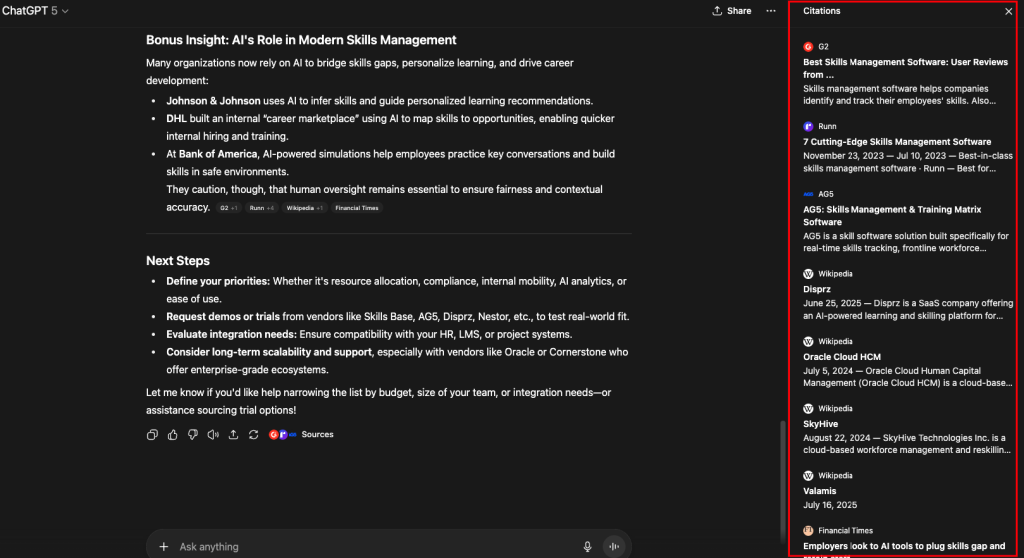 how content appears as sources in AI llm