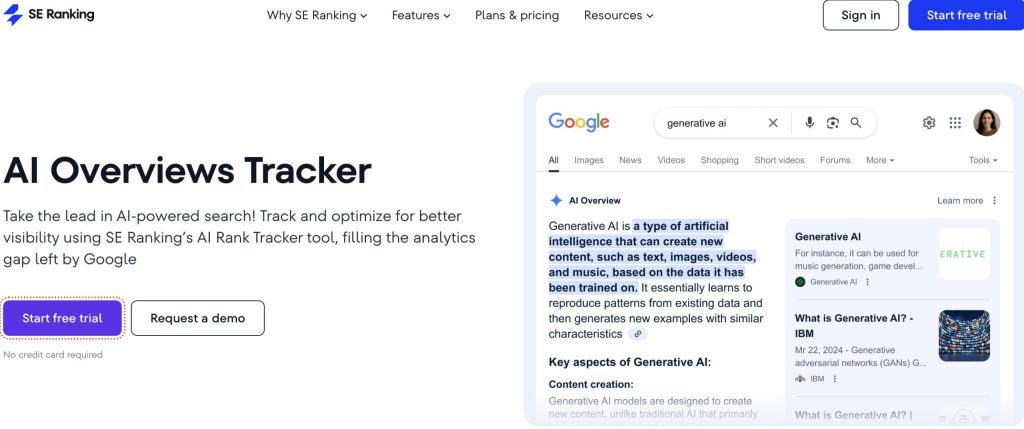 se ranking ai overviews tracker homepage