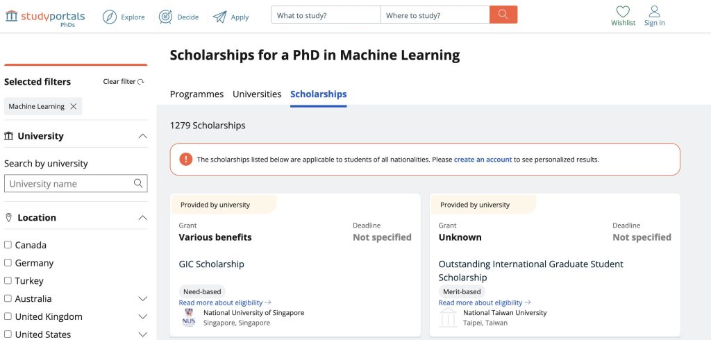 scholarships for machine learning